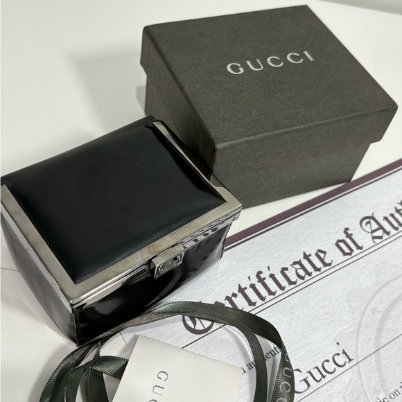 Authentic GUCCI Black patent Leather Accessory jewelry Box cards and certificate - Picture 2 of 12